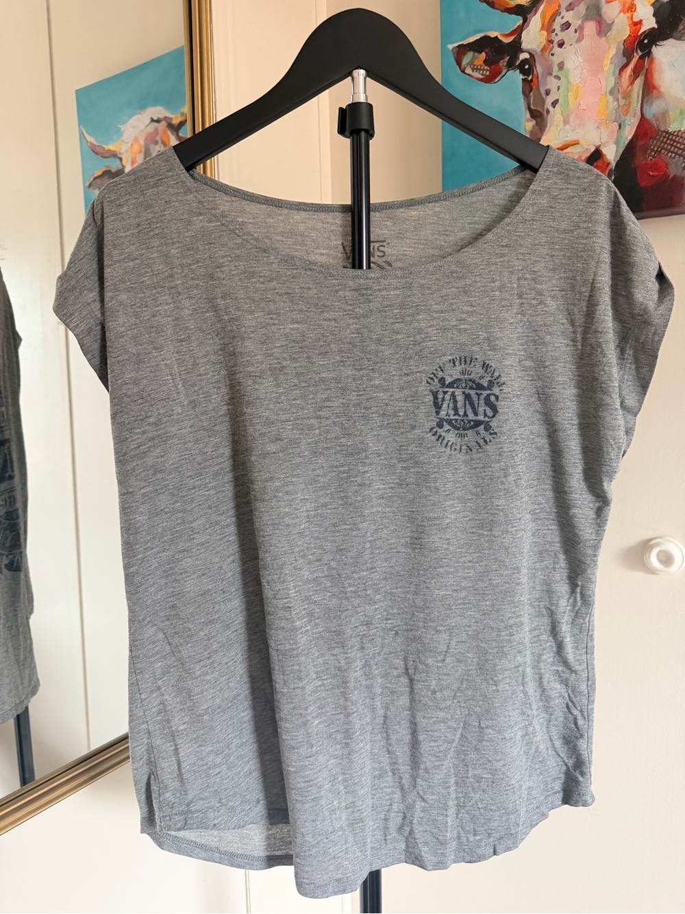 Vans Women’s Gray Graphic T-Shirt Oversized Back Logo